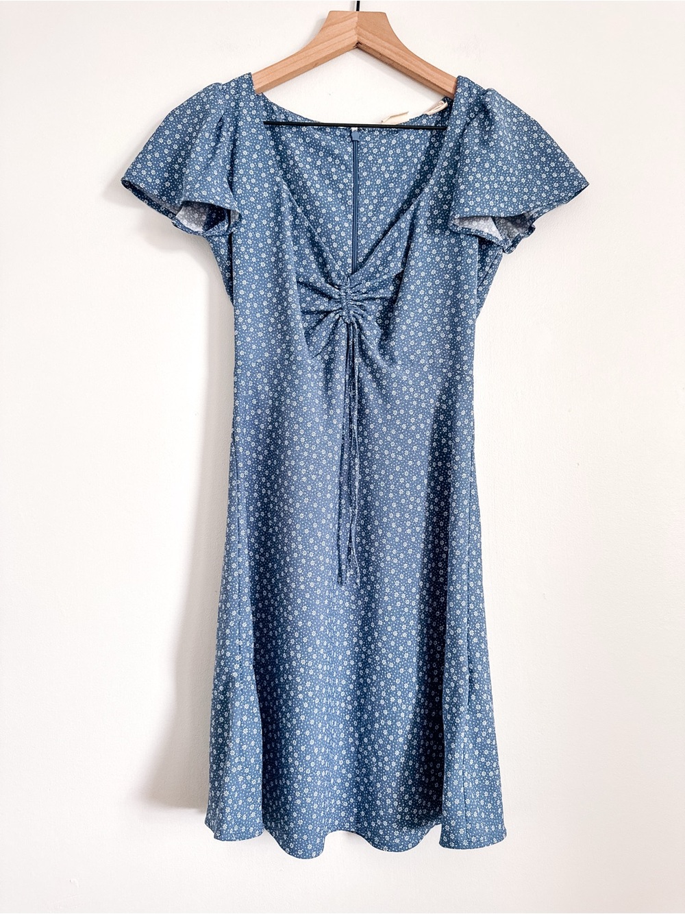 Levi’s Blue Floral Ruched Tie Front Mini Dress XS